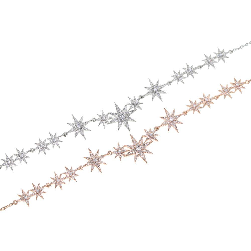 High Quality Iced Out Bling Sparking Clear Cubic Zirconia CZ Paved Star Starburst Charm Choker Necklace For Women