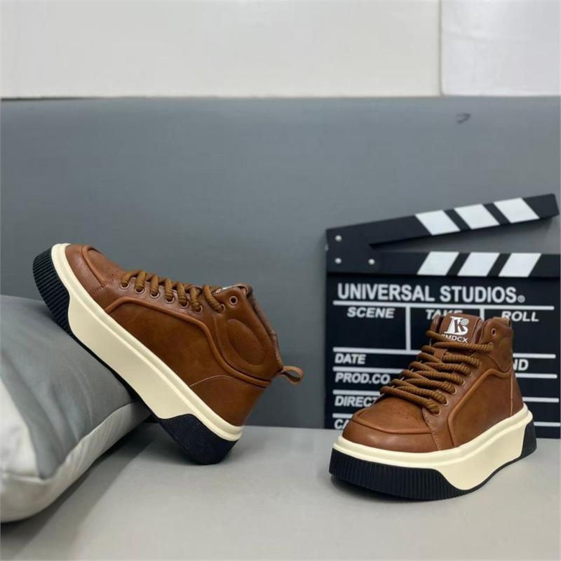 Winter new breathable leather thick-soled comfortable lace-up casual board shoes zmd