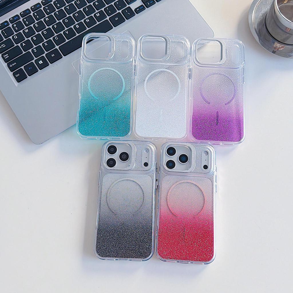 Bright Gradient Glitter Magnetic Case for iPhone 17 Pro Max with Apple 16 & 15 Compatibility and Bracket.