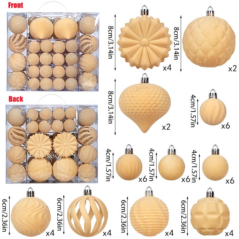 48-Piece Set: Flocked Christmas Balls in Army Green & Wine Red (4/6/8cm) Ornaments