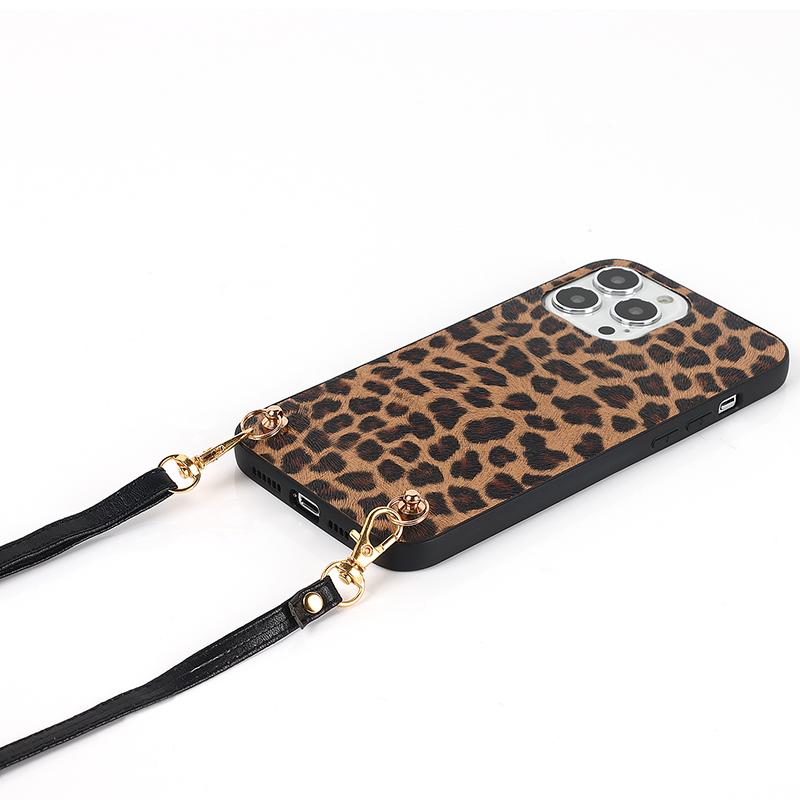 Crossbody Strap Leopard Zebra Print Case For iPhone 15 14 13 12 Mini 11 Pro Max Xs Xr X 16 PRO Plus SE2 Cord Chain Leahter Cover