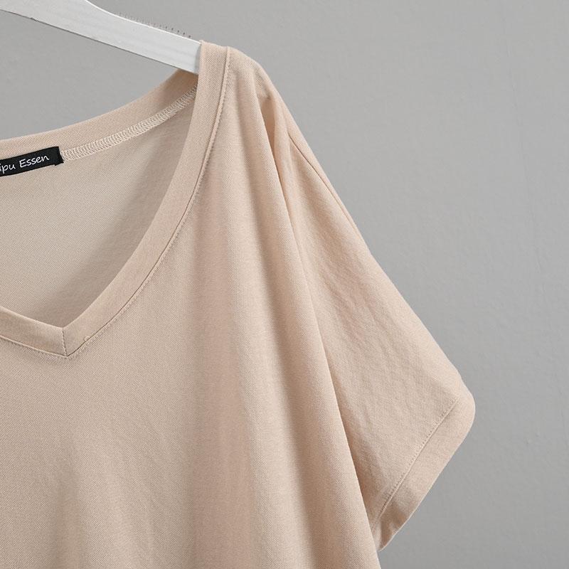 Summer Solid Color V-neck Short Sleeve T-Shirts Women Loose Casual All-match Tees Fashion Tops