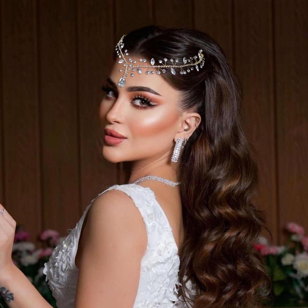 Bridal Rhinestone Handmade Soft Headband Forehead Chain Hair Accessory