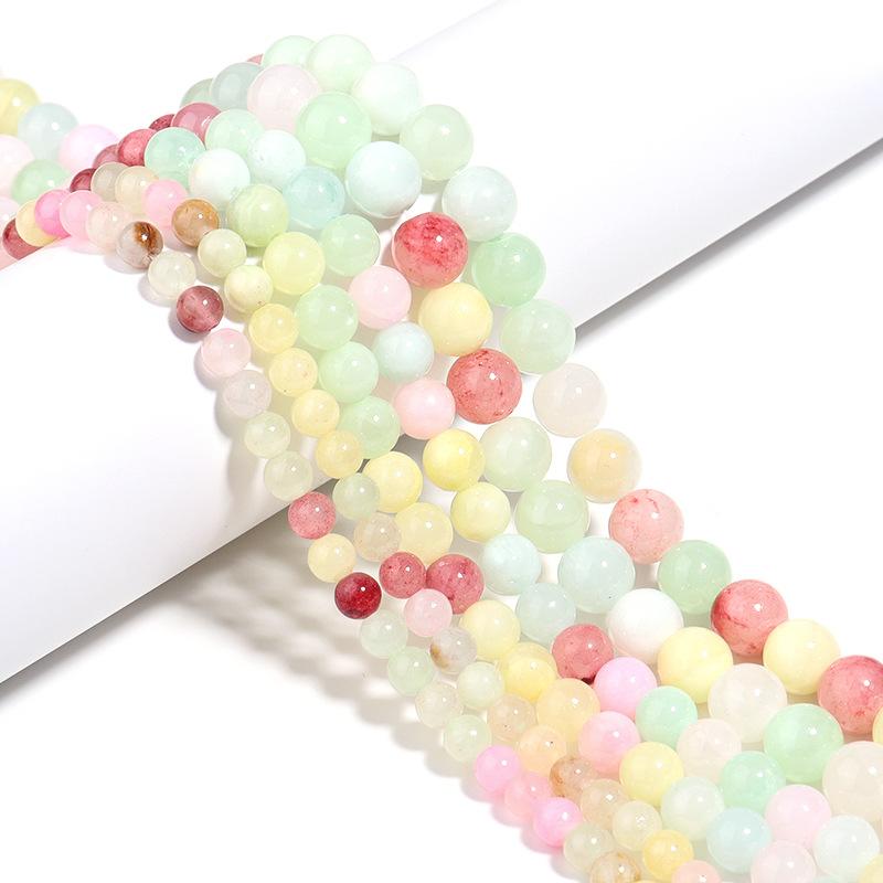 Bunte Jaden Natursteinperlen 15" Strang Glatte Lose Zwischenperlen 4/6/8/10/12mm für Schmuckherstellung DIY Armbänder Zubehör