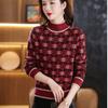 Half Turtleneck Color-blocking Sweater for Women In Autumn and Winter Jacquard Knitted Sweater Floral Casual Long-sleeved Pullover
