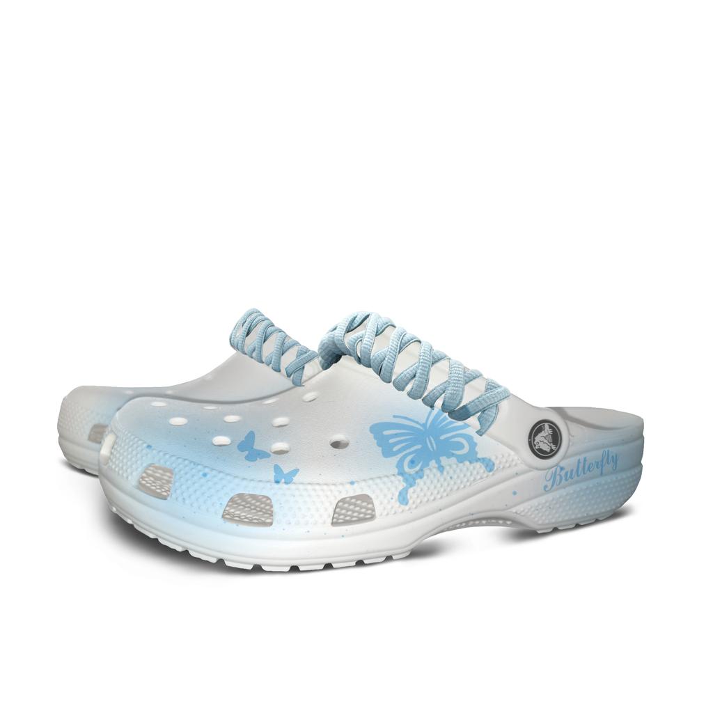 Crocs Classic clog EVA Pure White Butterfly Language Fashionable Elegance Comfortable Romantic Hole Shoes Unisex Blue and White