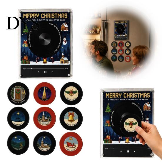 NFC Vinyl Record Player Fridge Magnet for Christmas Halloween, with 9 Programmable Records, Retro Style Enabled Albums Refrigerator Magnet,
