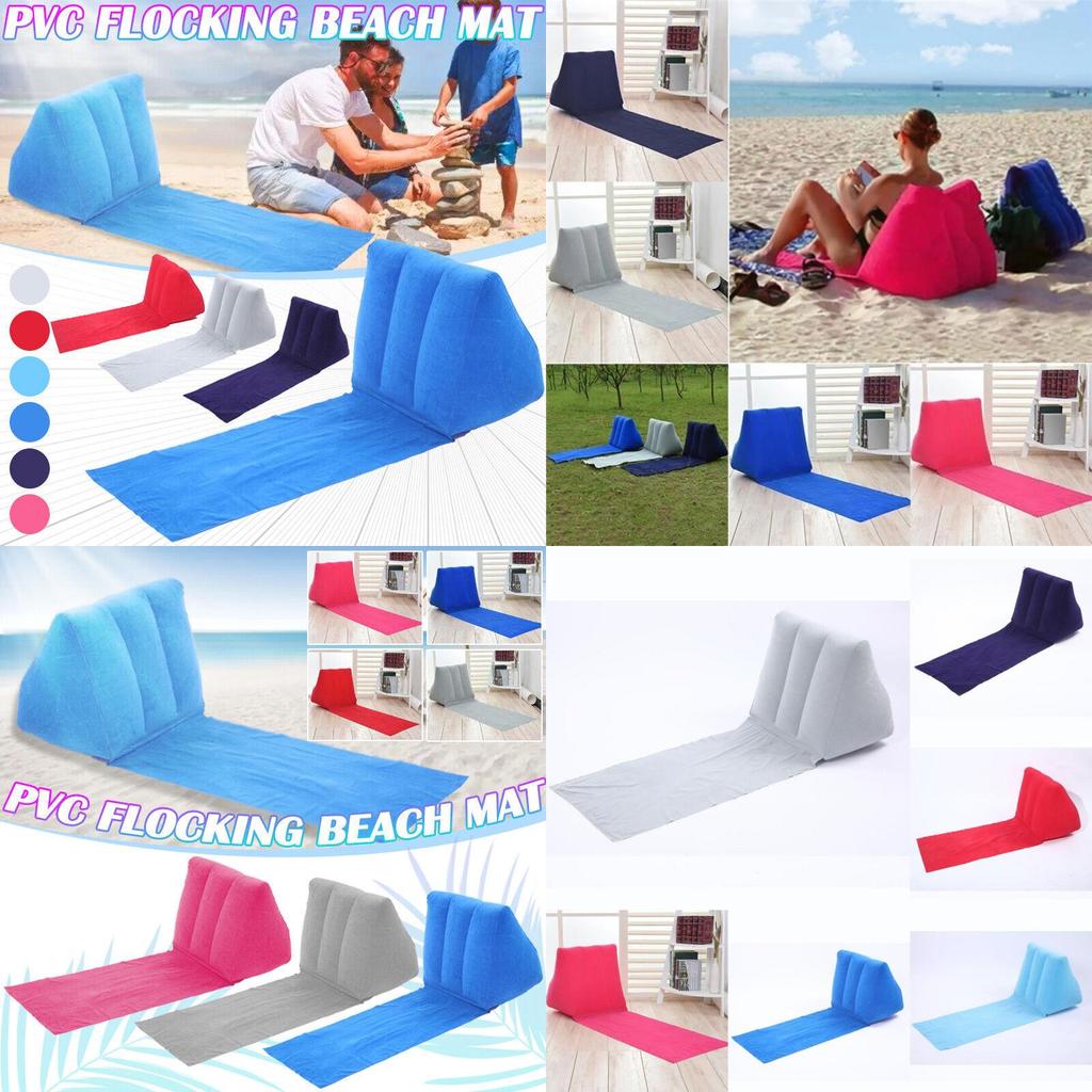 Large Pvc Velvet Inflatable Triangle Cushion For Beach/camping Gray/blue/pink