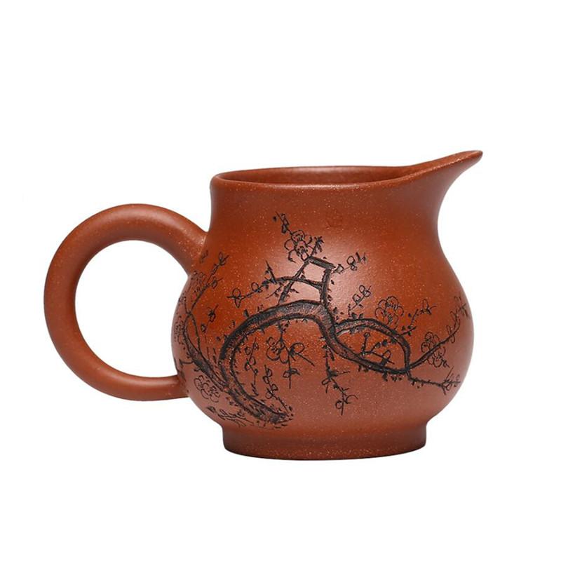 230ml Chinese Yixing Handmade Purple Clay Fair Cup Cha Hai Famous Hand-carved Plum Blossom Teacup Authentic Zisha Tea Set