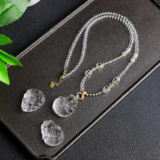 Nine-Tailed White Crystal Fox Pendant Necklace with Gold Ingot Design 154864768