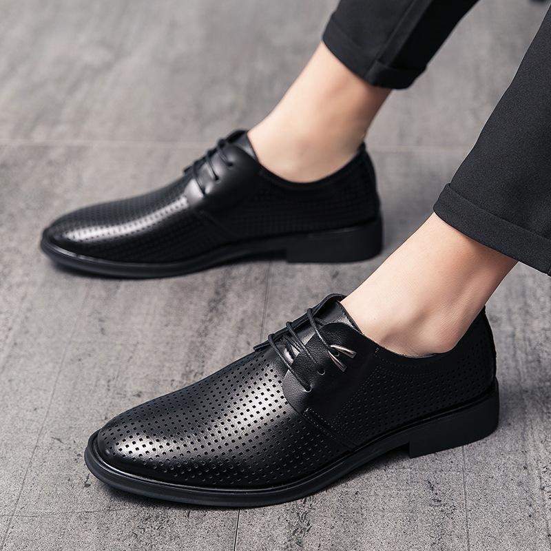 Men's shoes men's business casual shoes fashion breathable hole shoes youth lace-up small leather shoes men