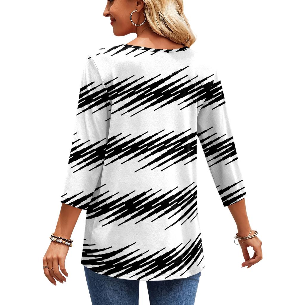 Damen Freizeitbluse mit Streifenmuster, V-Ausschnitt und Dreiviertelärm für die Arbeit oder den Alltag