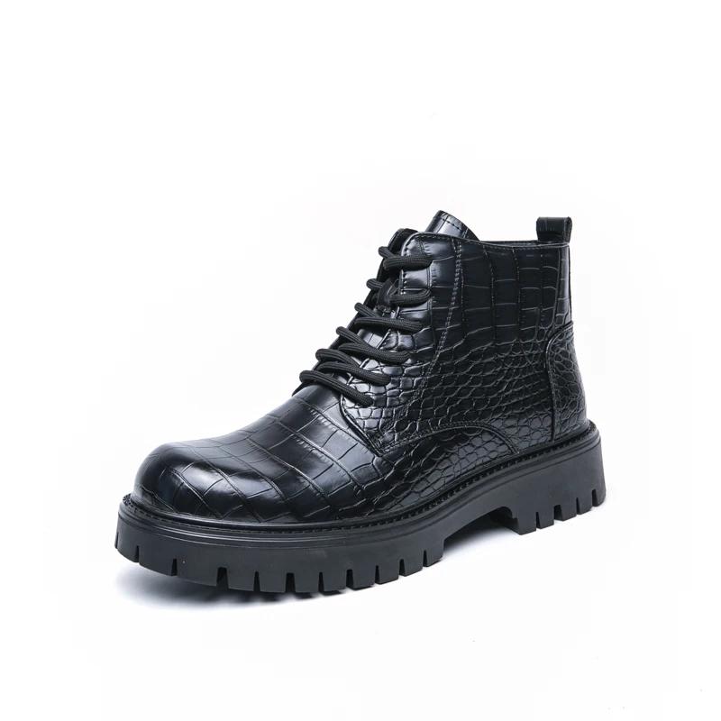 

Men Winter Lace-up Short Boots High Quality Leather Shoes Male Dress Business Formal Platform Boots Fashion Casual Men Shoes 44 чорний