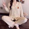 Japanese Love Striped Pajamas Women's Autumn New Imitation Cotton Long-sleeved Thin Sweet Bear Loungewear Set