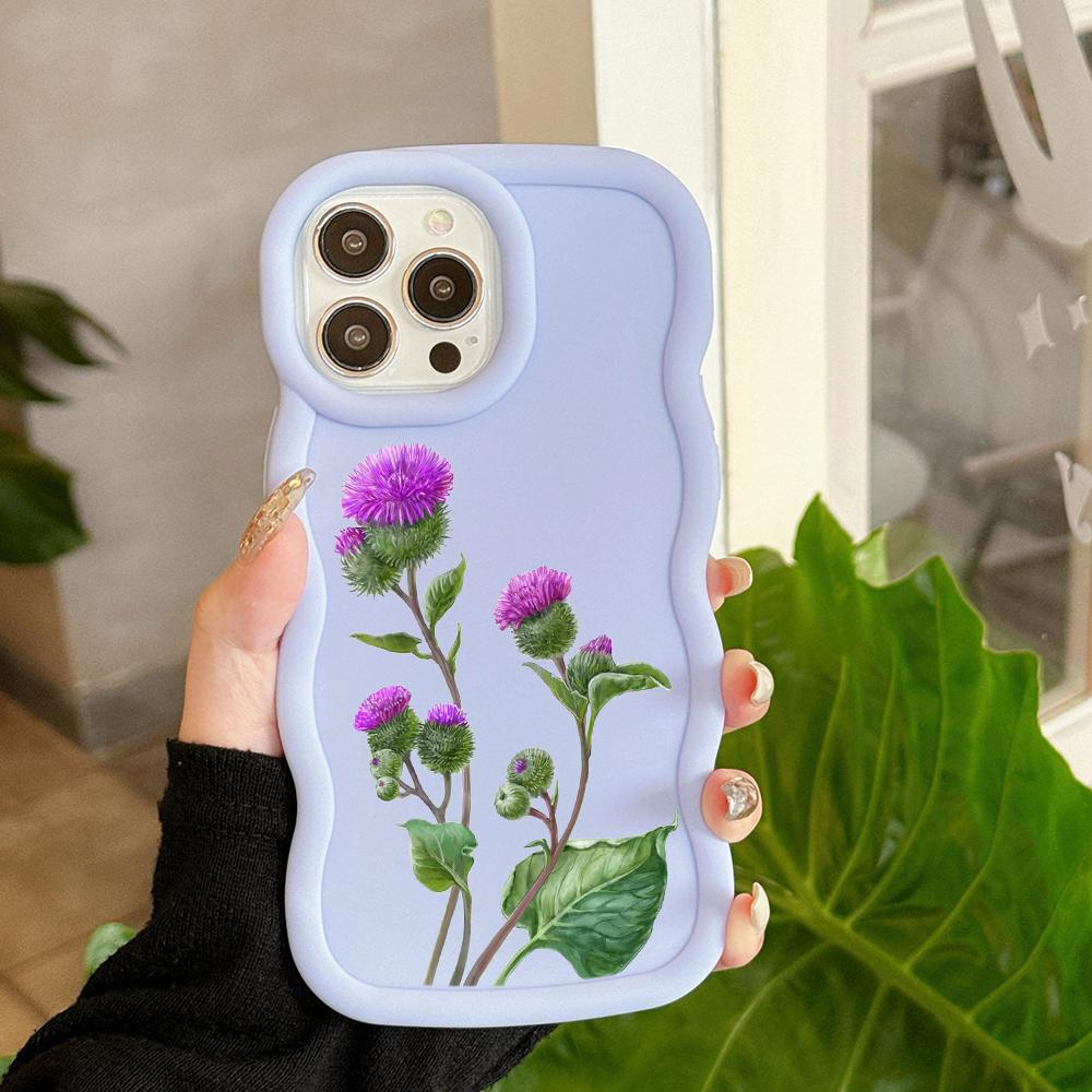 N75 Butterflies Flowers Macaron Wavy Edge Phone Cases for iPhone 16 Pro Max Samsung S24 S23 Ultra A35 A54 A55 Xiaomi Redmi Note 13 Shockproof Cover