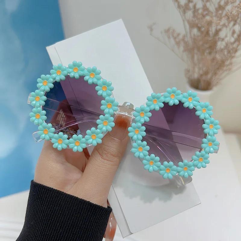 Boys Girls Cartoon Cute Flower Round Frame Sun Glasses Fashion Daisy Kids Sunglasses Children Floral Uv400 Shades Eyewear