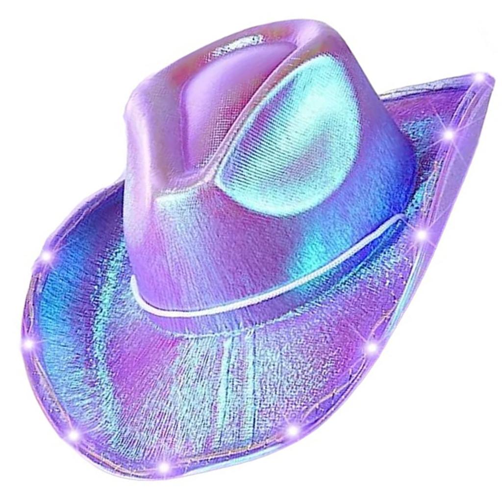 Party Ready Denims Hat Western Role Playing Hat Light Up Hat Shining Glitter Hat for Party Goers and Night Runners