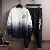 2 Pcs/Set Men Top Pants Suit Gradient Contrast Color Long Sleeve Round Neck Loose Elastic Waist Ankle Banded Hip Hop Sports Tracksuit Fall Spring Top