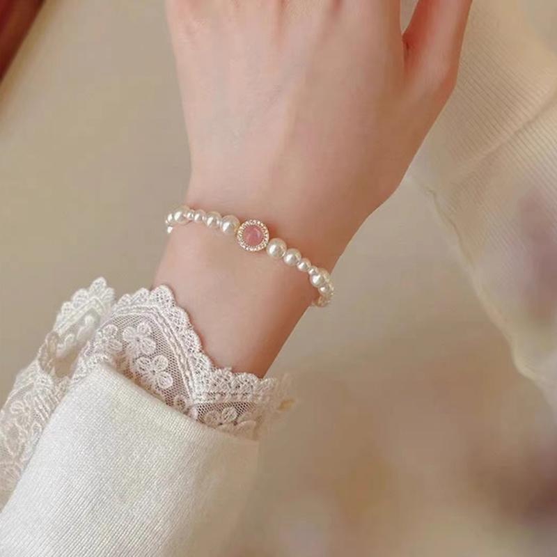 French Elegant Pearl Beaded Bracelet 2026 Luxury Design Pink Opal Pendant Bracelets For Women's Girl‘s Sweet Accessories Jewelry