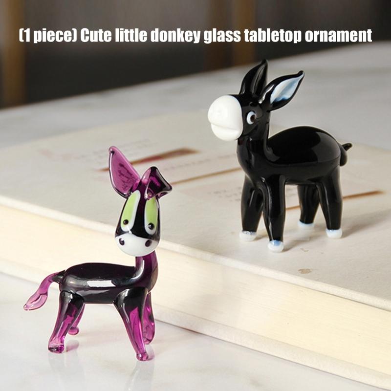 Glass Donkey Miniature Statue Handcrafted Crystal Animal Figurine Home Desk Shelf Decors Housewarmings Birthday Gift