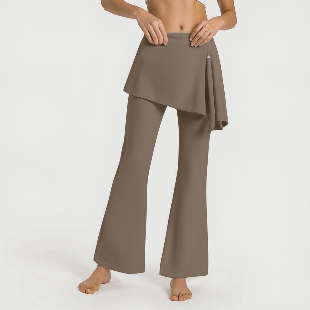 Women's 2-in-1 High Waisted Wide Leg Pants, Casual Solid Color Sports Pants, Yoga Pants