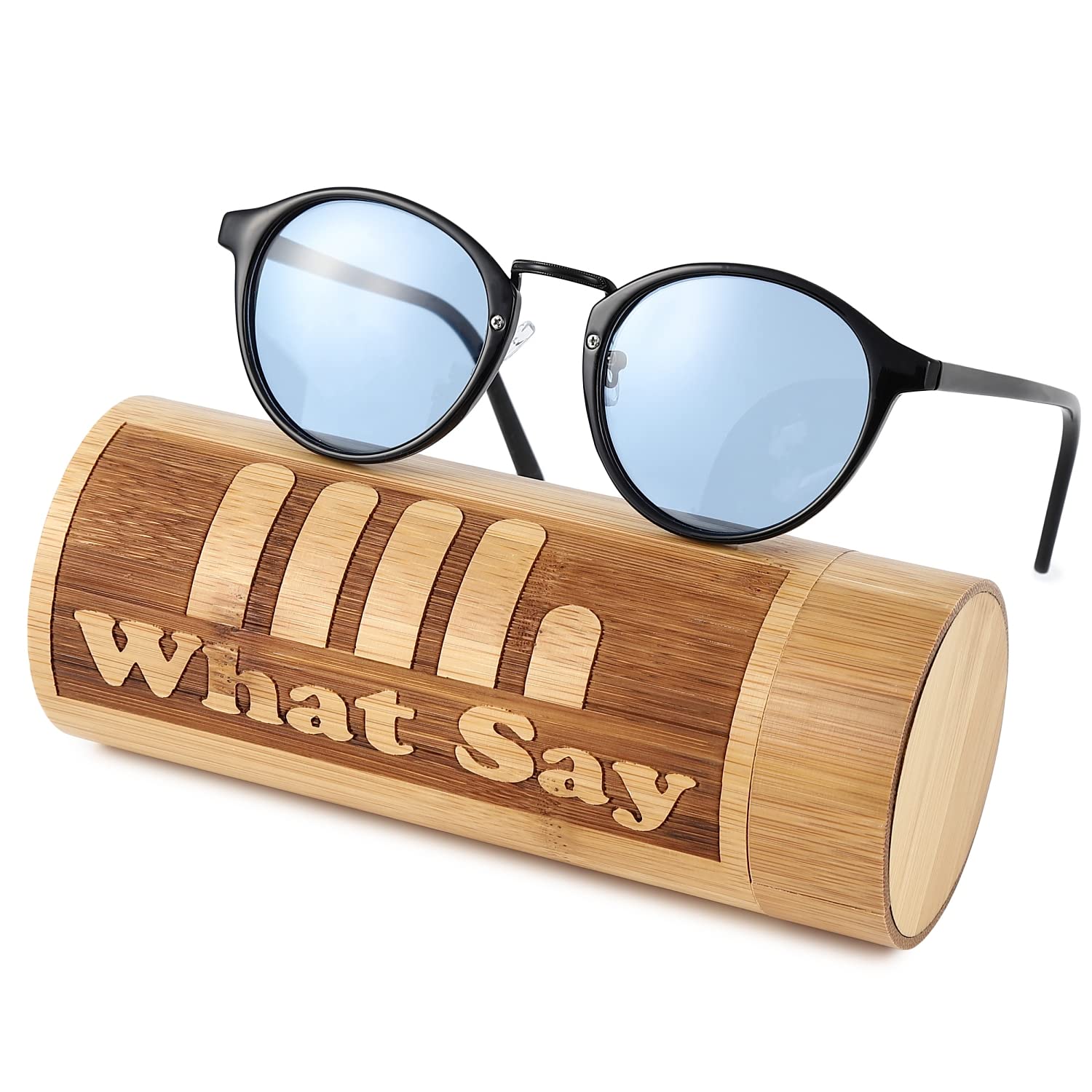 

FASHION OUTDOOR UV400 Polarized Lens Classic Frame Color Lens Mirror Lens Sunglasses Clear Lens Date Glasses Blue [What Say] (Light (Polarized)/Black)