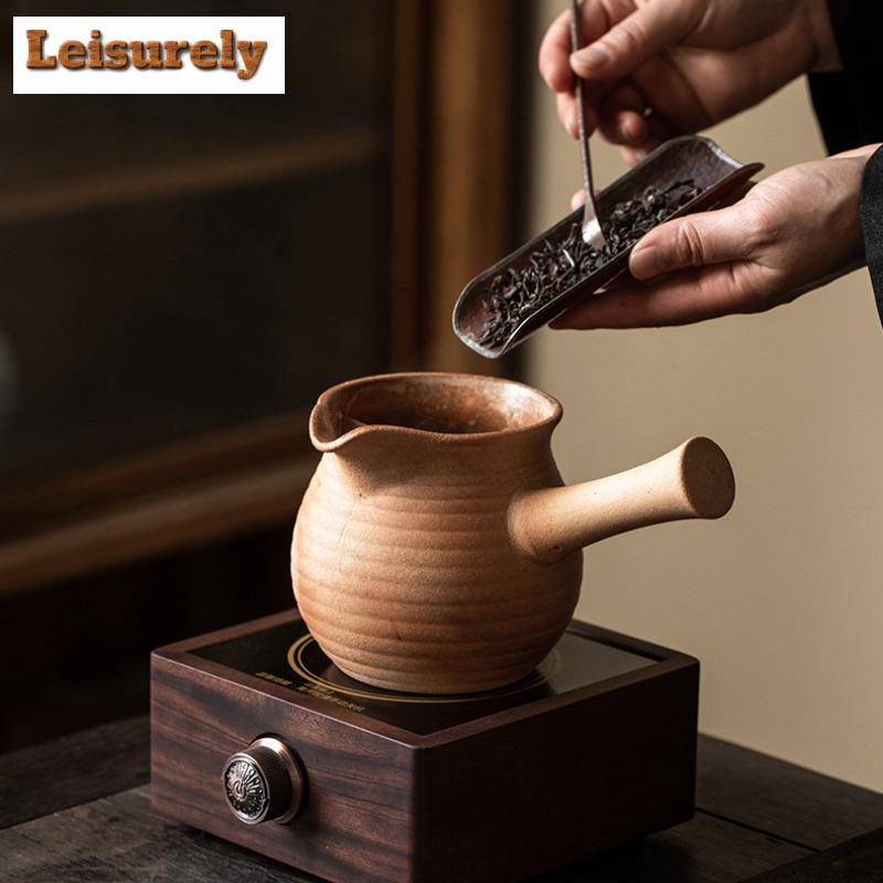 Bule de chá estilo japonês com alça lateral esmaltada em ferro dourado para fazer chá com leite, aquecedor de panela com filtro, fogão de chá, infusor, chaleira, conjunto de chá kung fu