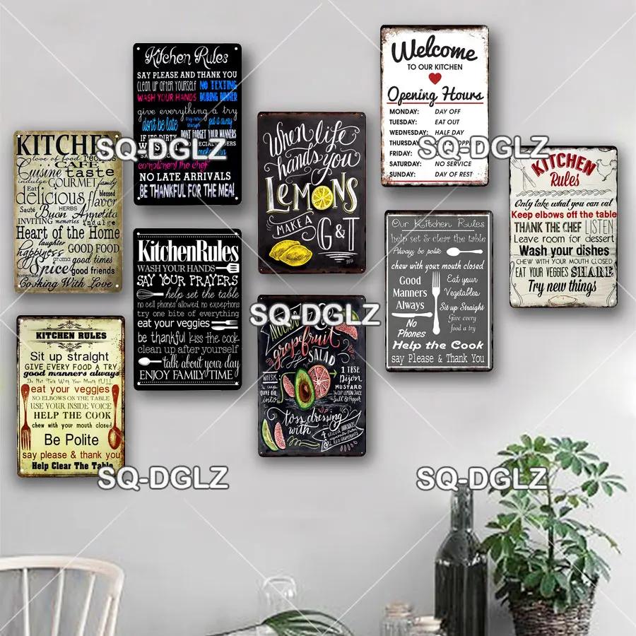 SQDGLZ Hand Painted KITCHEN Metal Sign Bar Wall Decor Tin Sign Vintage Home Decor Painting Plaques Art Blackboard Poster