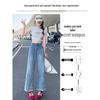 Women's Light Narrow-Wide Leg Jeans with Lace Trim - Autumn 2025 Petite Splicing Design