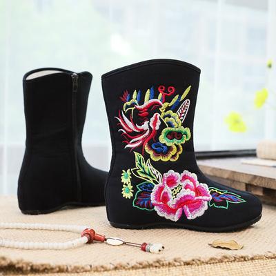 Short Boots Women's Embroidered Cloth Shoes Winter Chinese Style Ethnic Style Red Phoenix Peony Embroidered Women's Shoes Velvet Cotton Shoes