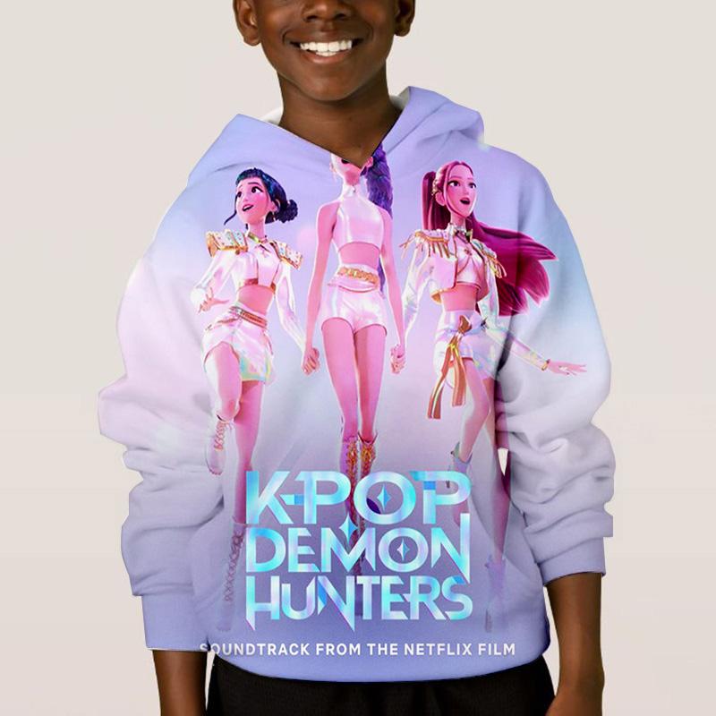 KPop Lovci démonů Dětské Hip-hopové Zábavné Vzorové Oblečení Móda Ležérní Volné Dětské Topy Dětské Chlapecké Mikiny s Kapucí
