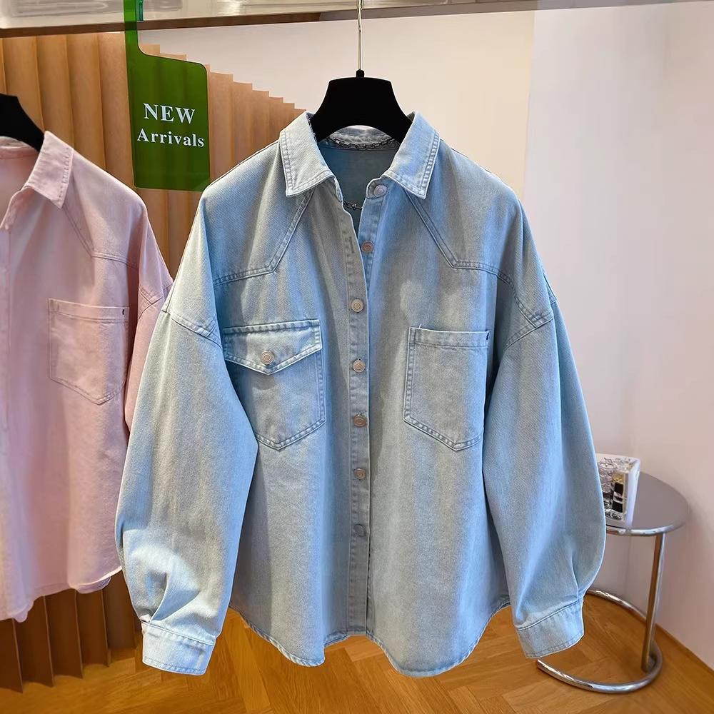 Feeling retro washing water light blue denim shirt women's 1116 new loose thin shirt jacket top spring and autumn