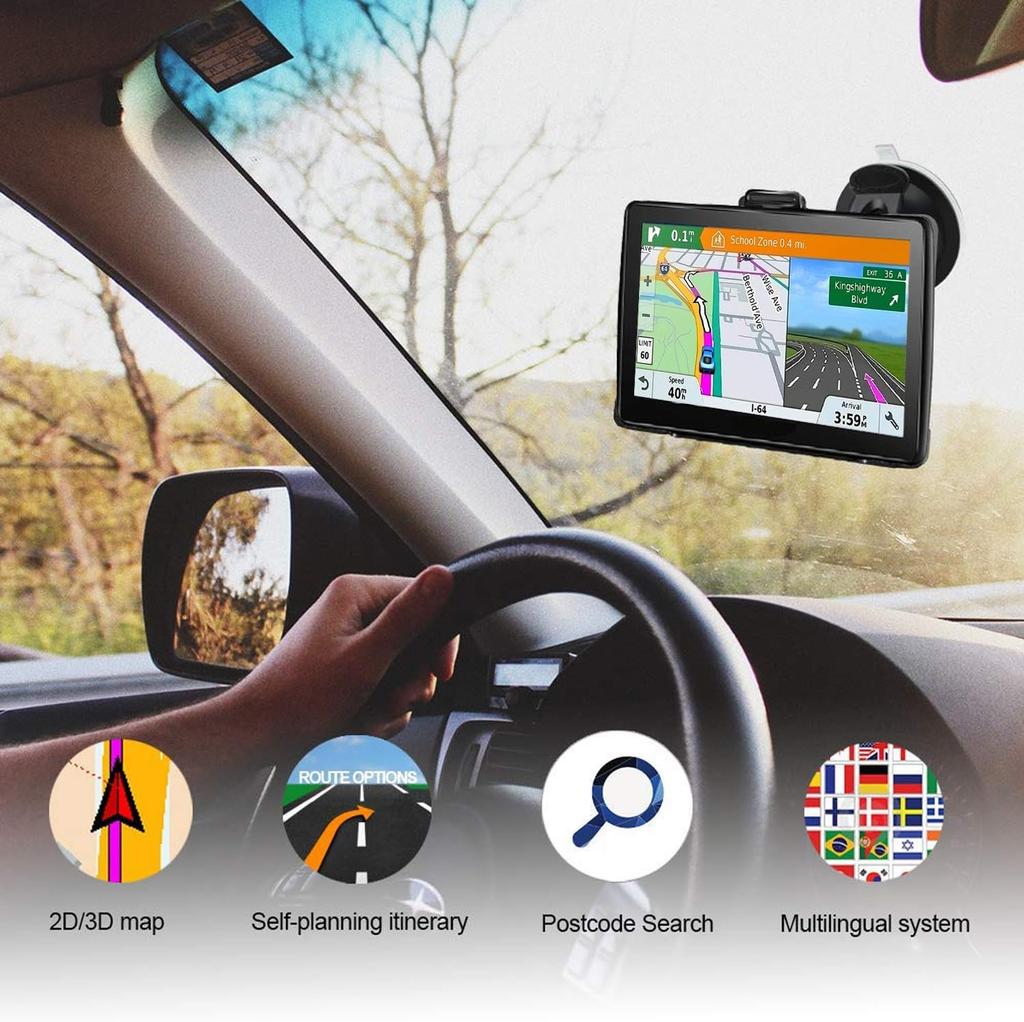 7' GPS-Navigation für Auto & LKW - Touchscreen-Navigator mit 2025 US/CA/MX-Karten, Kostenlose lebenslange Updates, Sprachführung, Geschwindigkeit