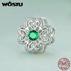 WOSTU Real 925 Sterling Silver Green Crystal Butterfly Charms Four-leaf Clover Heart Beads Fit Original Bracelet DIY Necklace