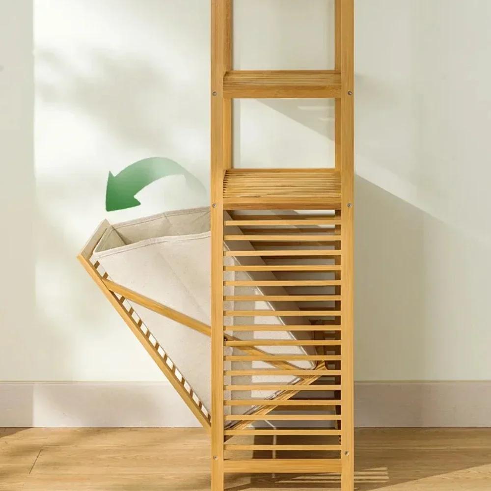 Laundry Hamper with Shelf 3/4 Tier Wooden Storage Rack High-capacity Dirty Clothe with Tilt Out Basket Bathroom Laundry Basket
