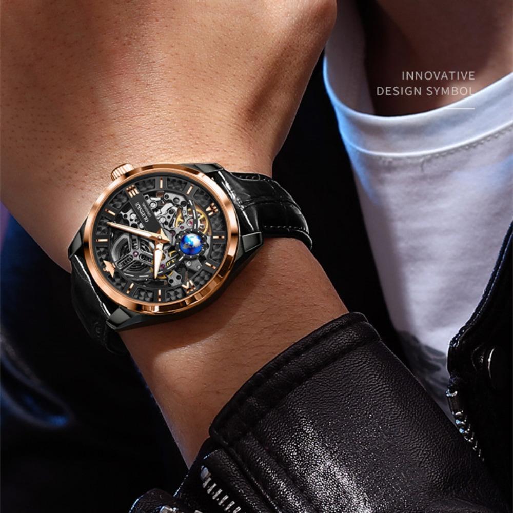 OUPINKE Men's Watch Automatic Mechanical Watch Hollow Business Waterproof Mechanical High-end Watch