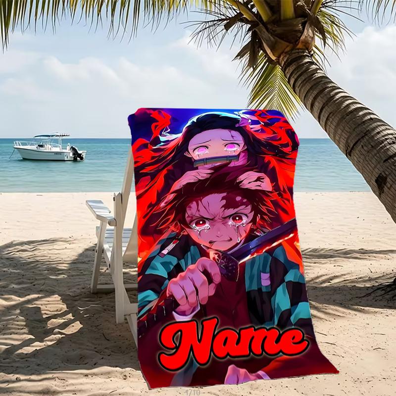 Customizable Personalized Beach Towels Demon Slayer Tanjiro Kamado Themed designs.Suitable for the Beach, Yoga, Sports;ideal As Beach Accessories