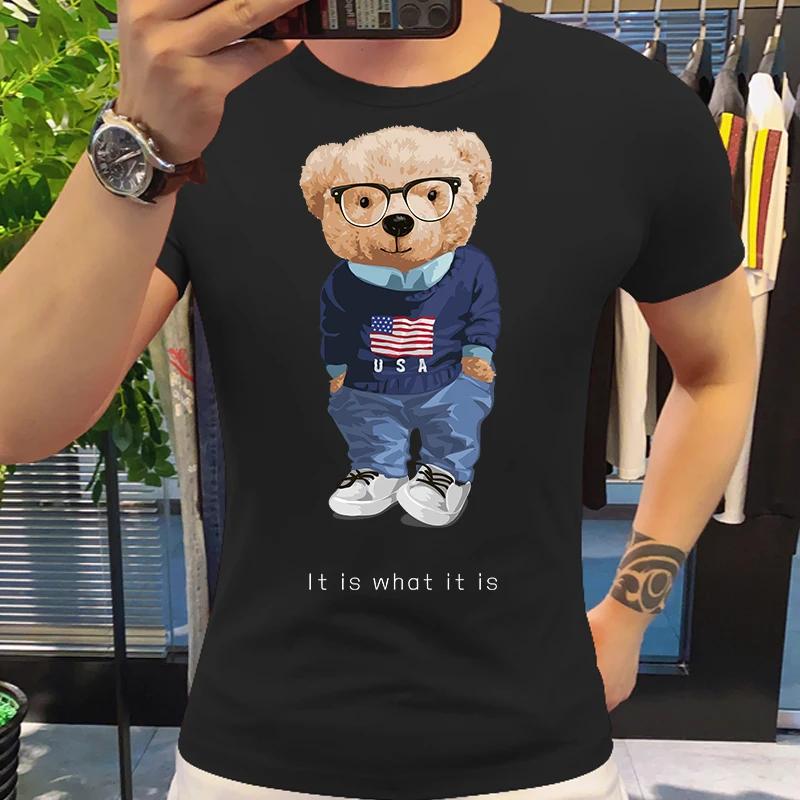 

Смешные футболки с изображением медведя-скейтбордиста Футболка Harajuku Streetwear Футболки из хлопка Модные футболки с коротким рукавом Believe RICH BOY Футболки Одежда S бежевый