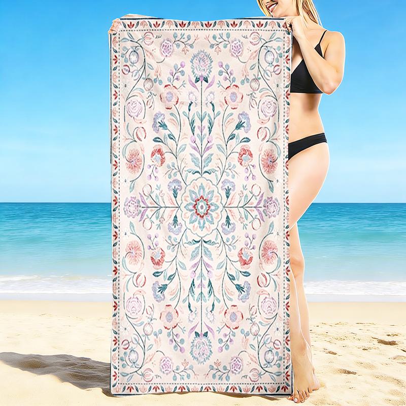 1Pc Floral Garden Carpet Beach Towel, Quick Dry, Multi-Use for Beach Pool Gym Yoga Home Travel, Christmas, Halloween, Xmas Gift M928680