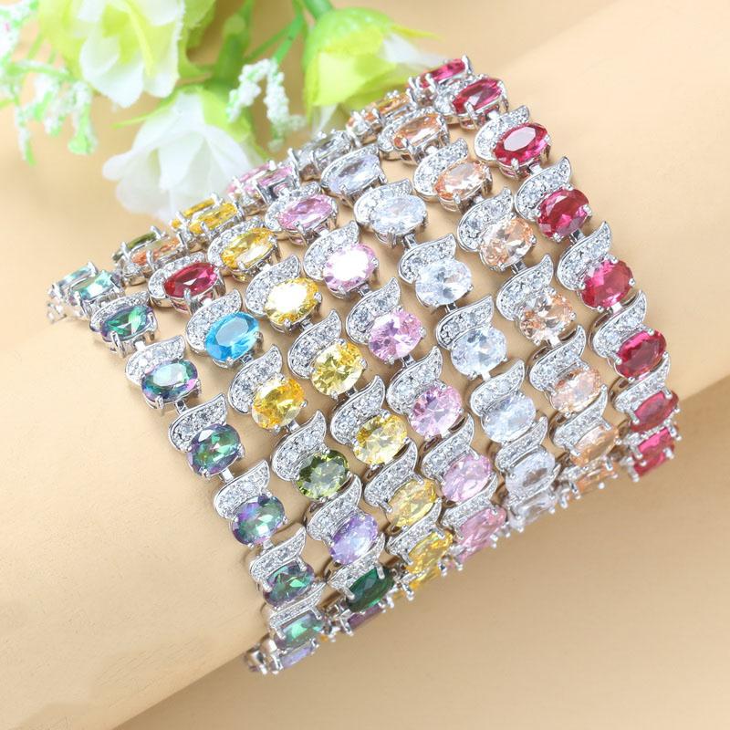 Qualità   Bracciale a Maglia di Catena Overlay Bangle Lunghezza Regolabile 18+3 Cm Gioielli da Donna per Matrimonio con Pietra Blu