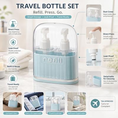 Empty Toiletry Bottles Set 4 In 1 Split Bottle Set Refillable Cosmetic Dispenser Set  For Camping