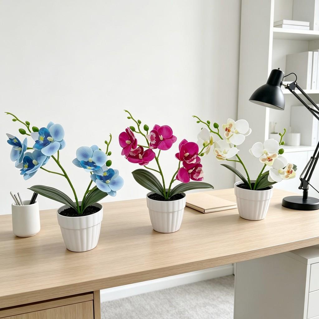 Butterfly Orchid Fake Flower Plant With Plastic Base For Home Decor And Wedding Centerpieces
