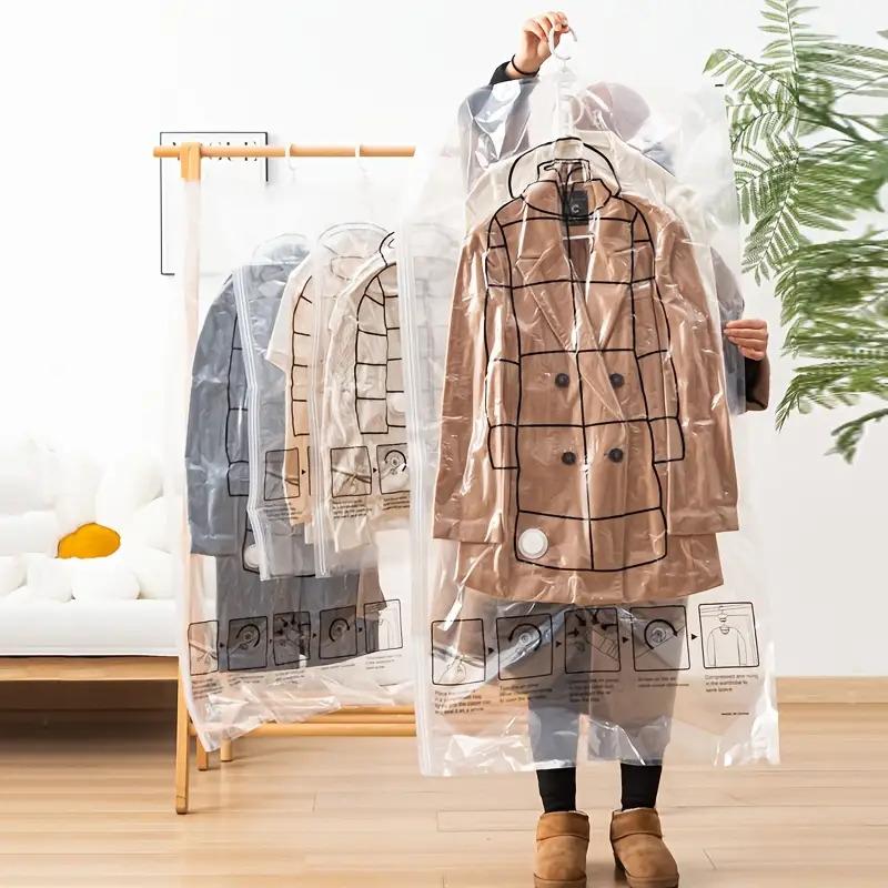 5 Hooks Extra Large Hanging Vacuum Compression Storage Bag Thickened Organizer Elongated Design No Power Required Clothing Protection And Space Saver