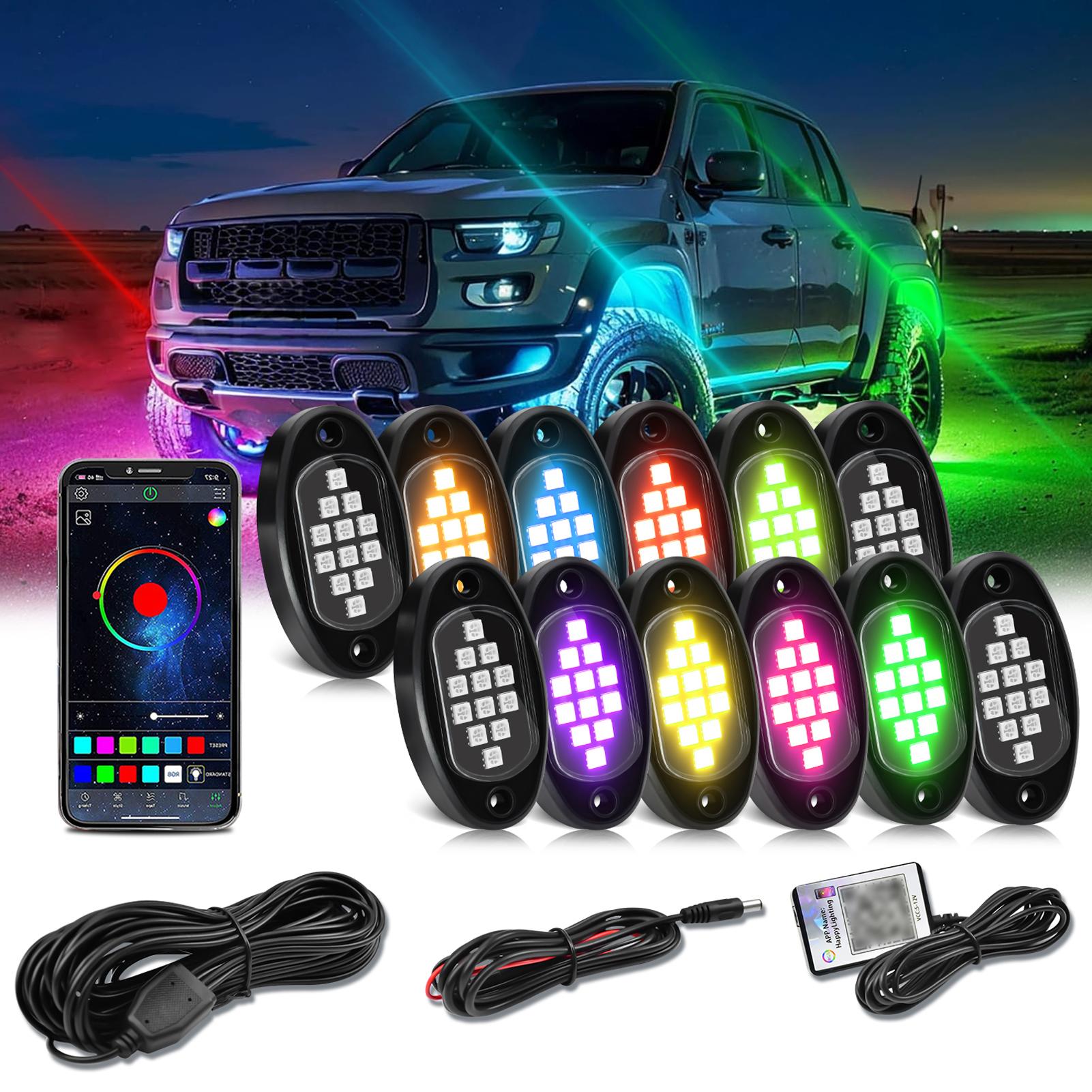 

RGB Подсветка под днище автомобиля, Управляемый через приложение многоцветный светодиодный комплект подсветки под кузов, 12 блоков подсветки