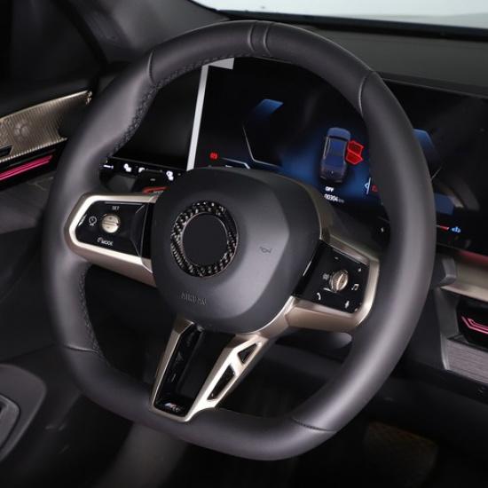 Soft Carbon Fiber Steering Wheel Emblem Ring Trim For BMW 5 Series G60 i5 2024+