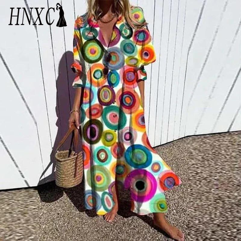 HNXC Women's Fashion Summer Spring 2/1 Sleeve V-Neck Casual Dresses