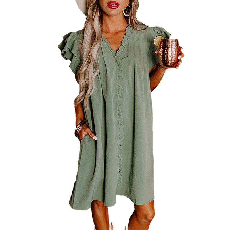 

Летнее новое платье с V-образным вырезом, свободного кроя, приталенное, с короткими рукавами Green XL code fits (70.00 kg-75.00 kg