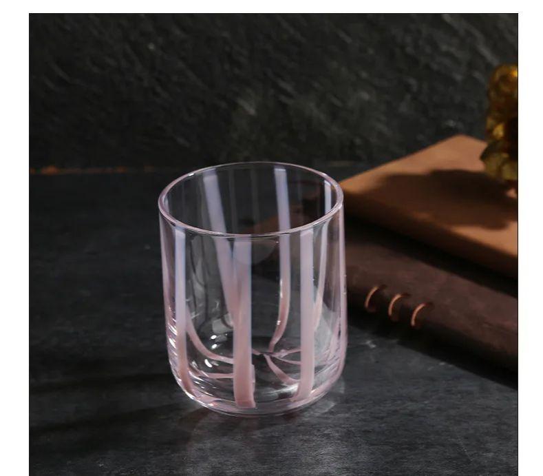 Colorful Glass Transparent Lines Threaded Cup with Rounded Mouth Coffee Milk Juice  Cup, Household Water Cup, Wine Glass