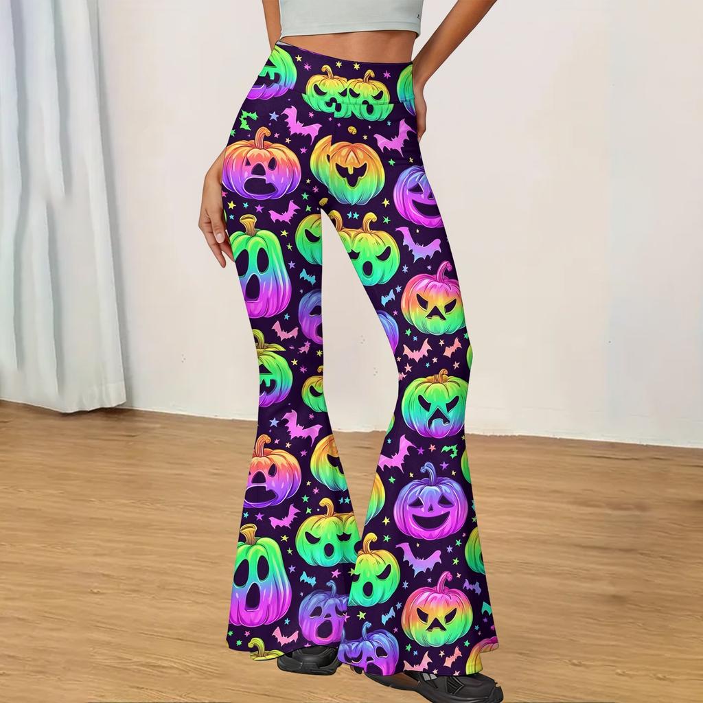 Women's Halloween Print Flared Yoga Pants Casual Stretch Waistband Comfortable Fit Soft Fabric Workout Leggings