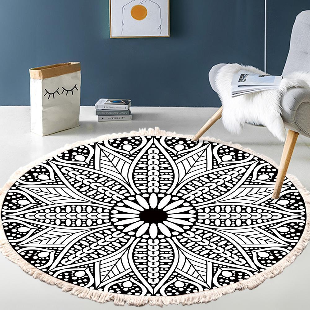 Large Round Bedroom Carpet With Tassels Macrame Tassel Floor Mat for Living Room Cotton Linen Muslim Prayer Mat Rug Custom Size